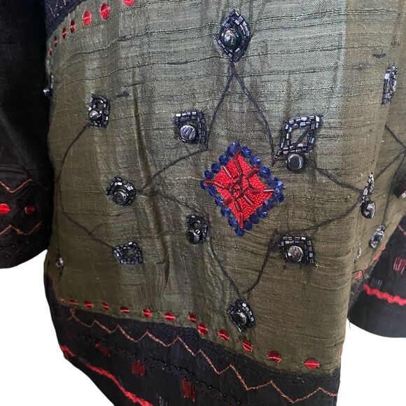 Ulla Popken Vintage Beaded Silk Jacket 24 26 Button Front Art to Wear Boho - Picture 4 of 15